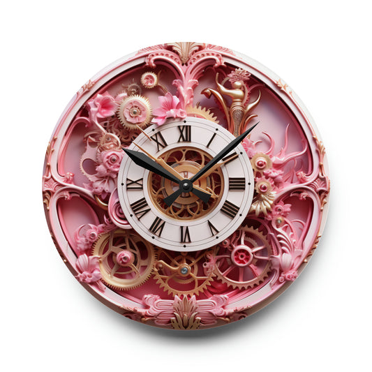 Rosa Steampunk Cyberpunk, Reloj de pared acrílico 