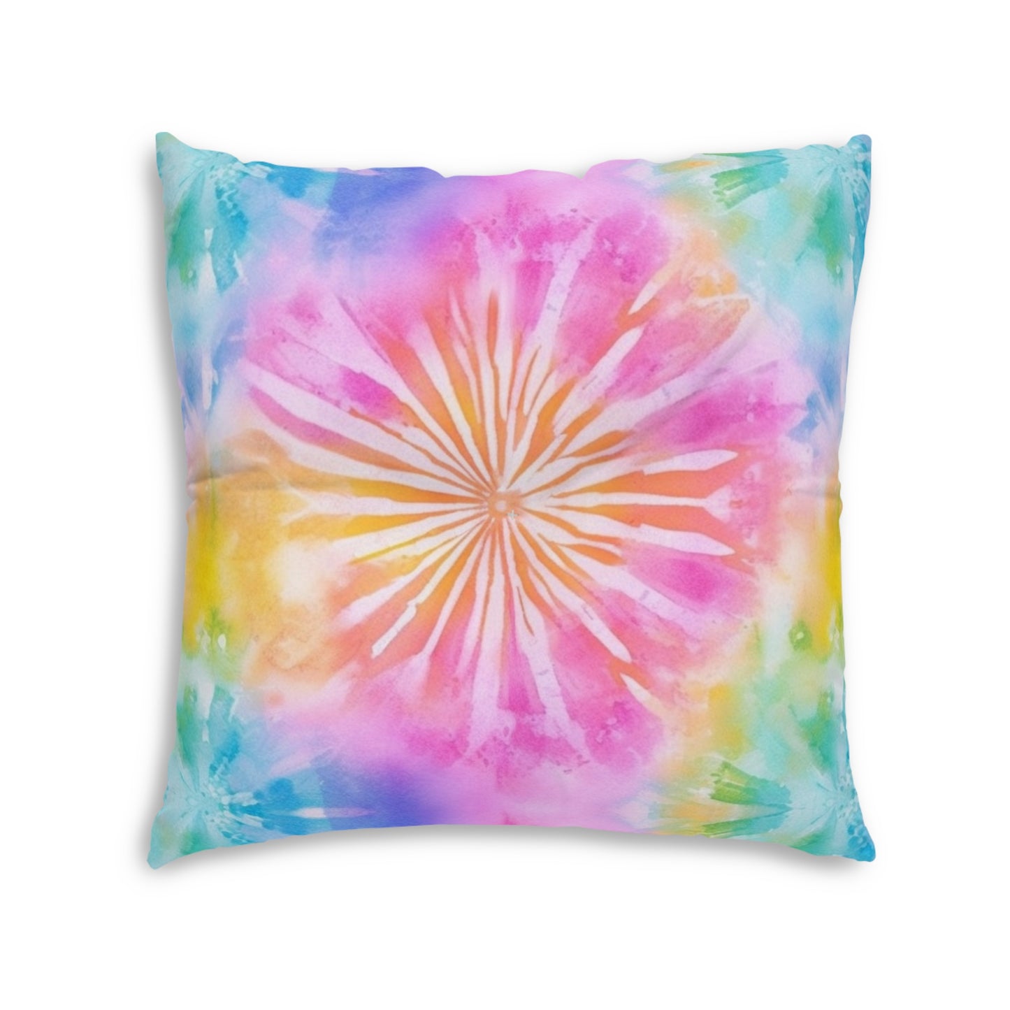 Boho Beach Vibe Pastel Hues Tie-Dye Pattern Design Tufted Floor Pillow, Square