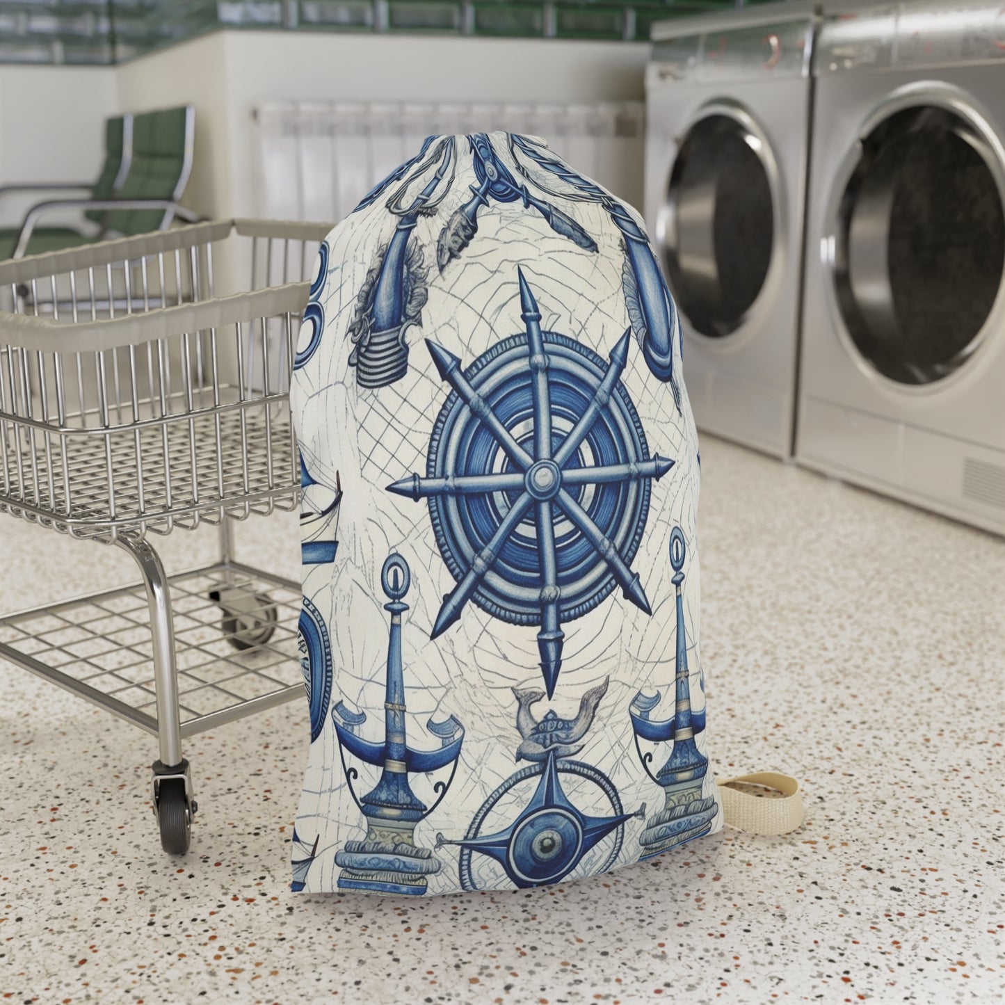 Nautical Theme Art - Anchors, Ropes, Compass Laundry Bag