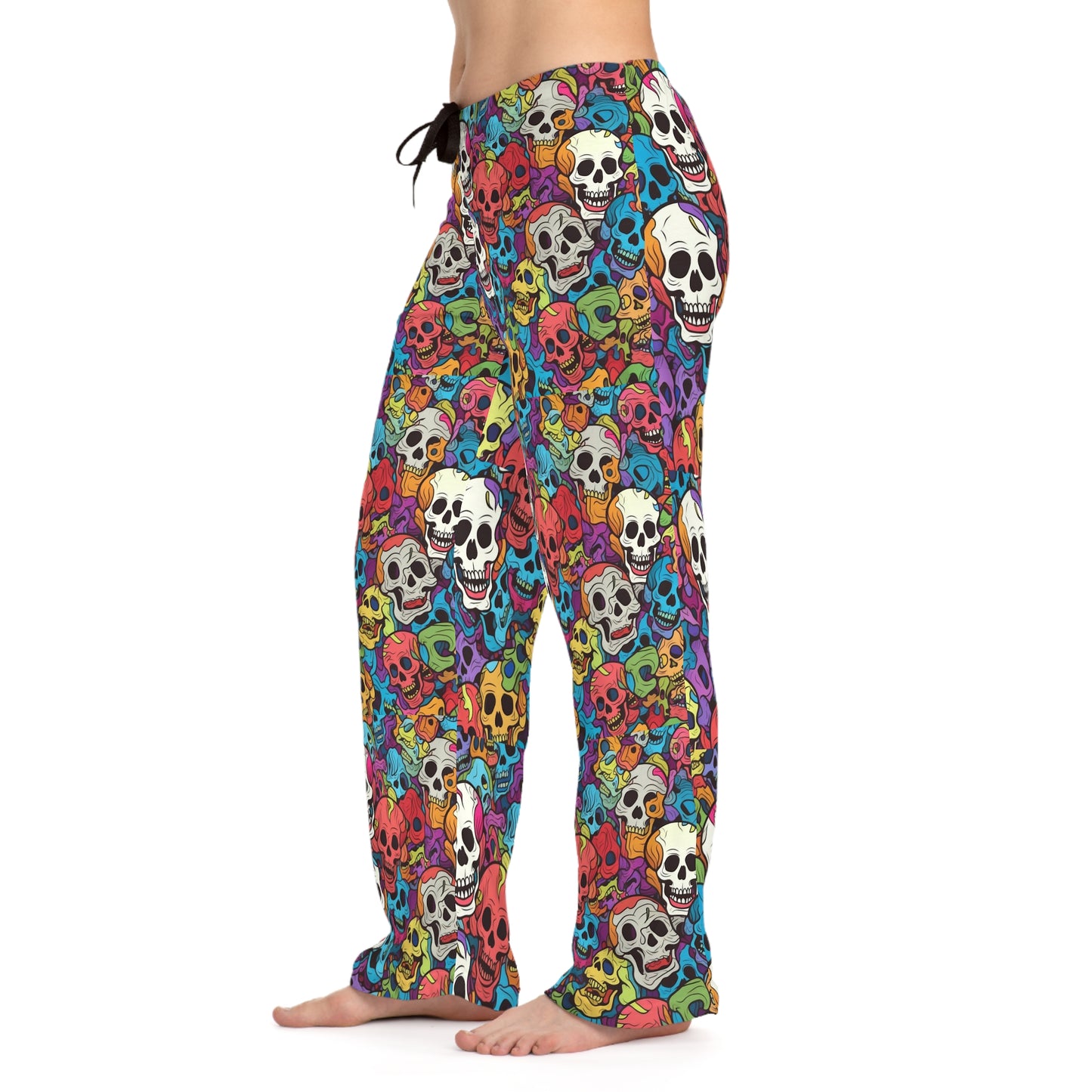 Patrón psicodélico de cabeza de calavera arcoíris, colores vibrantes - Pantalones de pijama para mujer (AOP) 