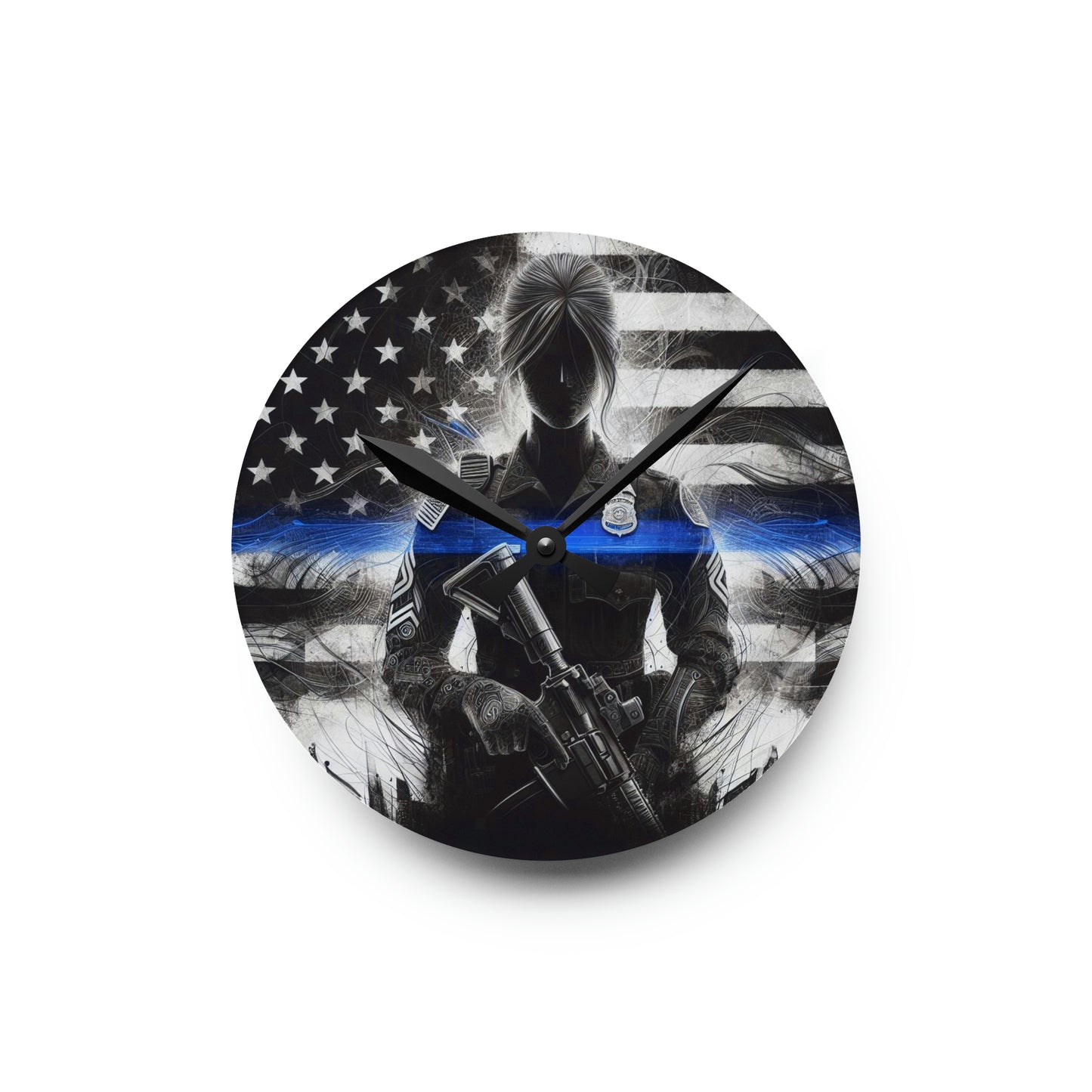 Thin Blue Line, Women Police Support, USA American, Back The Blue - Acrylic Wall Clock