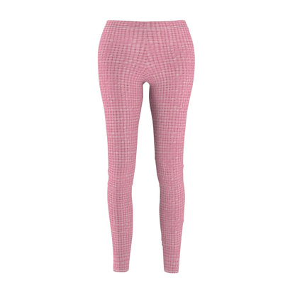 Pastel Rose Pink: Denim-Inspired, Refreshing Fabric Design - Women's Cut & Sew Casual Leggings (AOP)