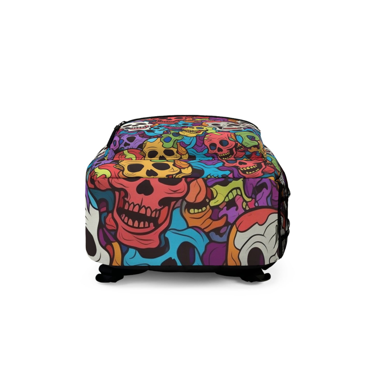 Patrón de cabeza de calavera de arco iris psicodélico, colores vibrantes - Mochila 