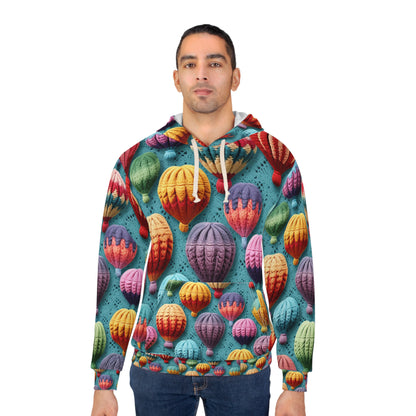 Crochet Hot Air Balloons Sky Travel Transport Scenic Style - Unisex Pullover Hoodie (AOP)