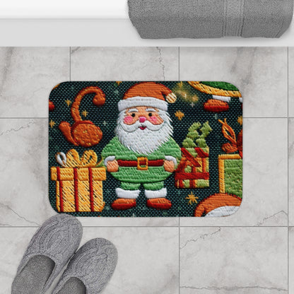 Christmas Santa Claus - Embroidered Presents - Festive Winter Wonderland - Deck the Halls Design - Bath Mat