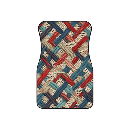 Colorful Yarn Knot: Denim-Inspired Fabric in Red, White, Light Blue - Car Mats (Set of 4)