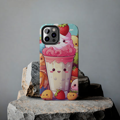 Strawberry Japan Milkshake - Kawaii Dessert Delight - Sweet Berry Anime Character - Tough Phone Cases