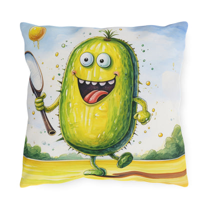 Pickleball Sport: Athletic Pickle Playing Game with Net and Paddle - Outdoor Pillows