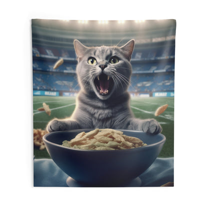 Halftime Football Feline: Screaming Sports Fan Cat Stadium Food Kitten - Indoor Wall Tapestries