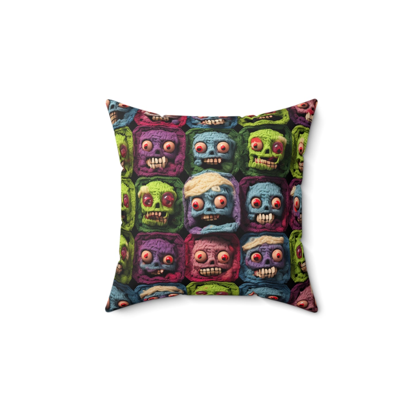 Zombie Crochet Halloween Spooky Holiday Festive Horror Living Dead - Polyester Square Pillow