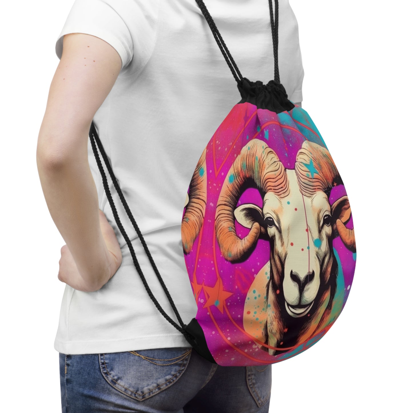 Constelación de Aries del arte pop - Símbolo vibrante del carnero del zodíaco - Mochila saco