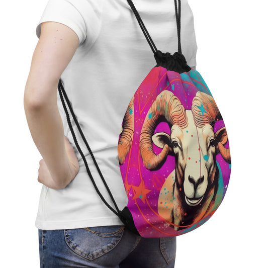 Pop Art Aries Constellation - Vibrant Zodiac Ram Symbol - Drawstring Bag