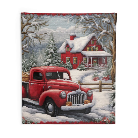 Red Truck Christmas Embroidery: Needlepoint Festive Winter Scene Threadwork - Indoor Wall Tapestries