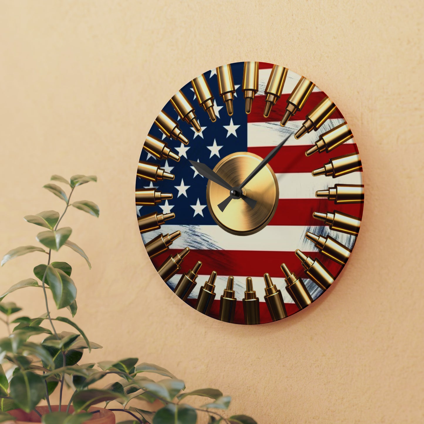 Patriotic Bullet Acrylic Flag Wall Clock - American Pride Military-Inspired Timepiece, Veteran's Memorial Home Decor, Patriotic Gift