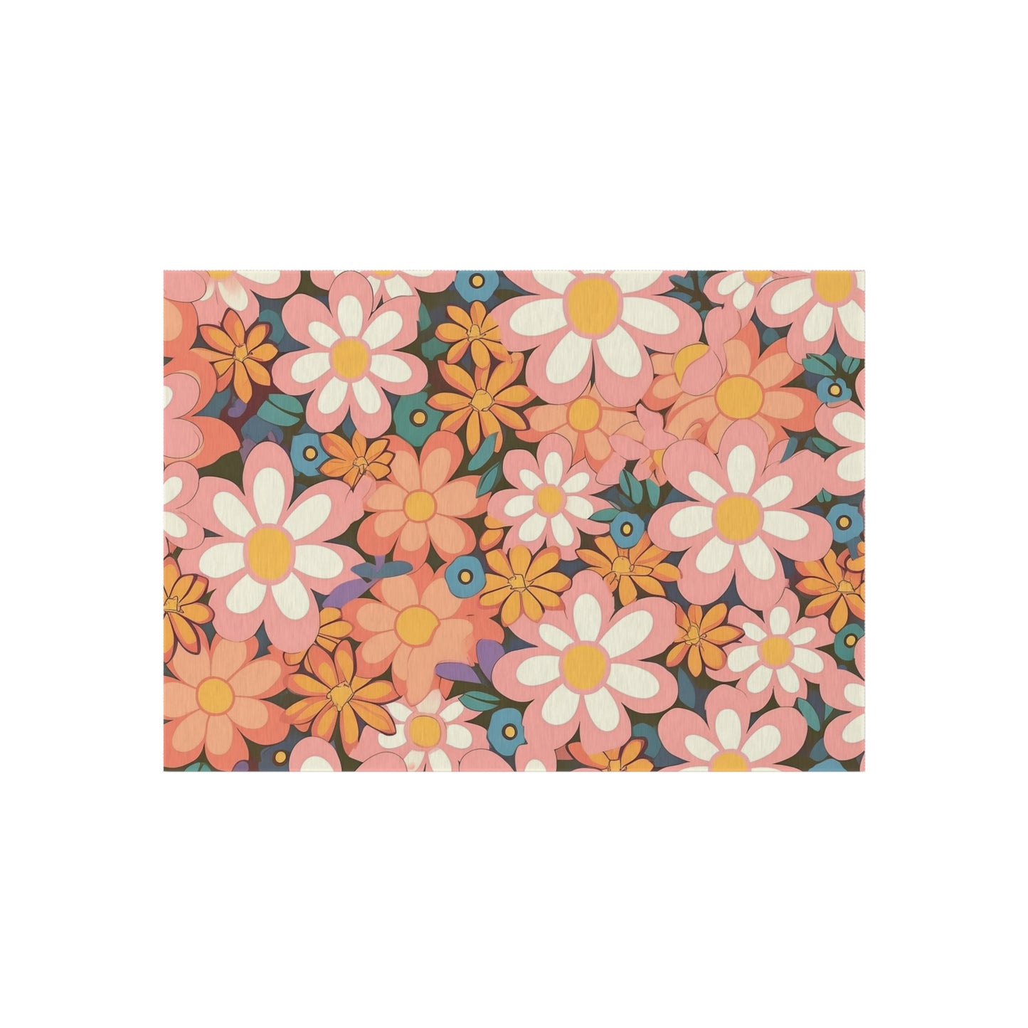 Groovy 1960s 1970s Pink & Orange Daisy Mod Floral - Outdoor Rug