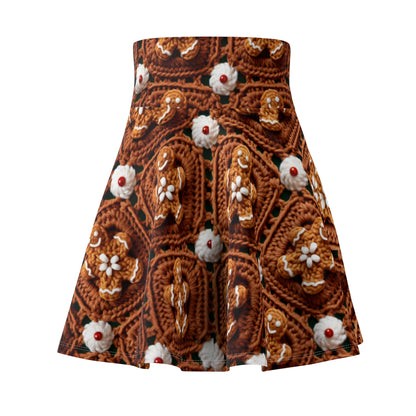 Gingerbread Man Crochet, Classic Christmas Cookie Design, Festive Yuletide Craft. Holiday Decor - Women's Skater Skirt (AOP)