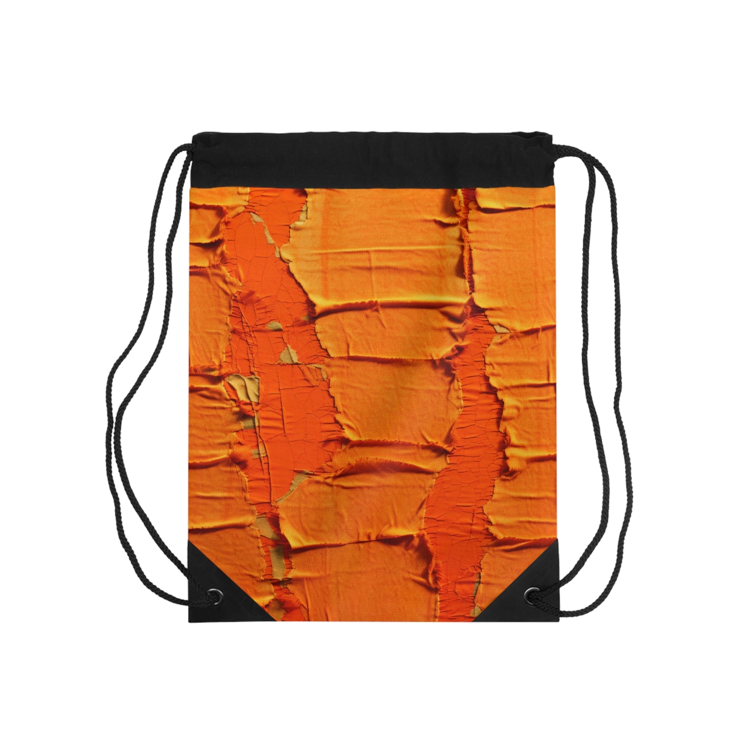 Fiery Citrus Orange: Edgy Distressed, Denim-Inspired Fabric - Drawstring Bag