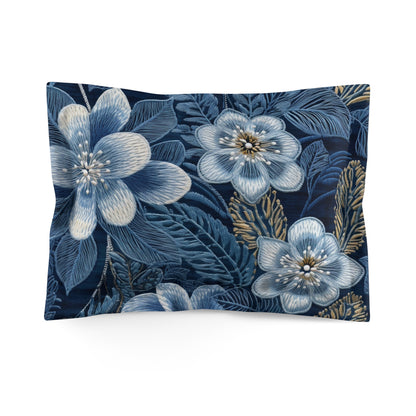 Flor bordado floral en estilo denim - Funda de almohada de microfibra 