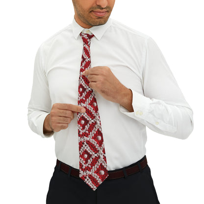 Warm Winter Red & White Crochet Knit: Cinematic Chic Texture Design - Necktie