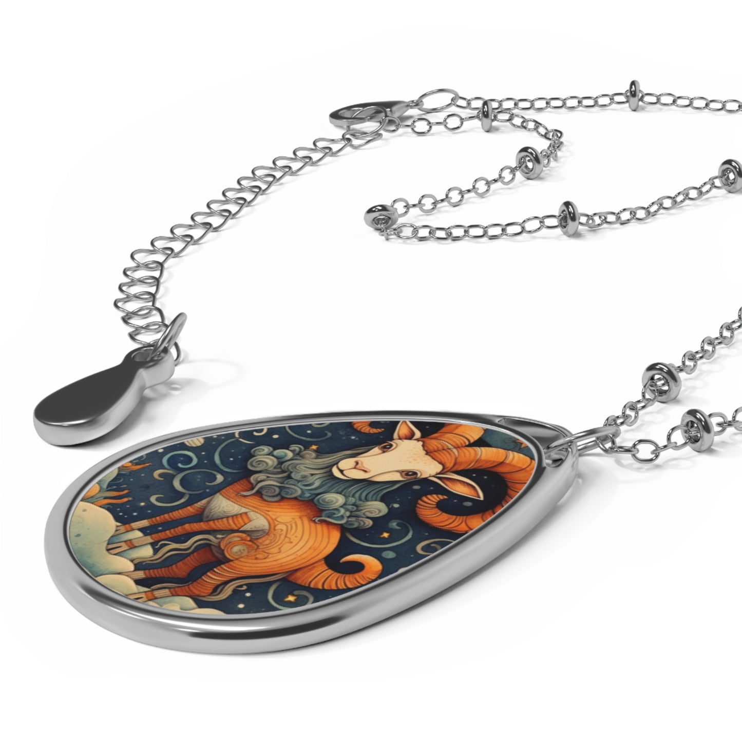 Capricorn Zodiac Children's Book Style Humorous Design - Oval Necklace