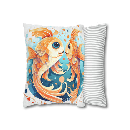 Charming Cartoon Fish Pisces - Dreamy Zodiac Illustration - Spun Polyester Square Pillow Case