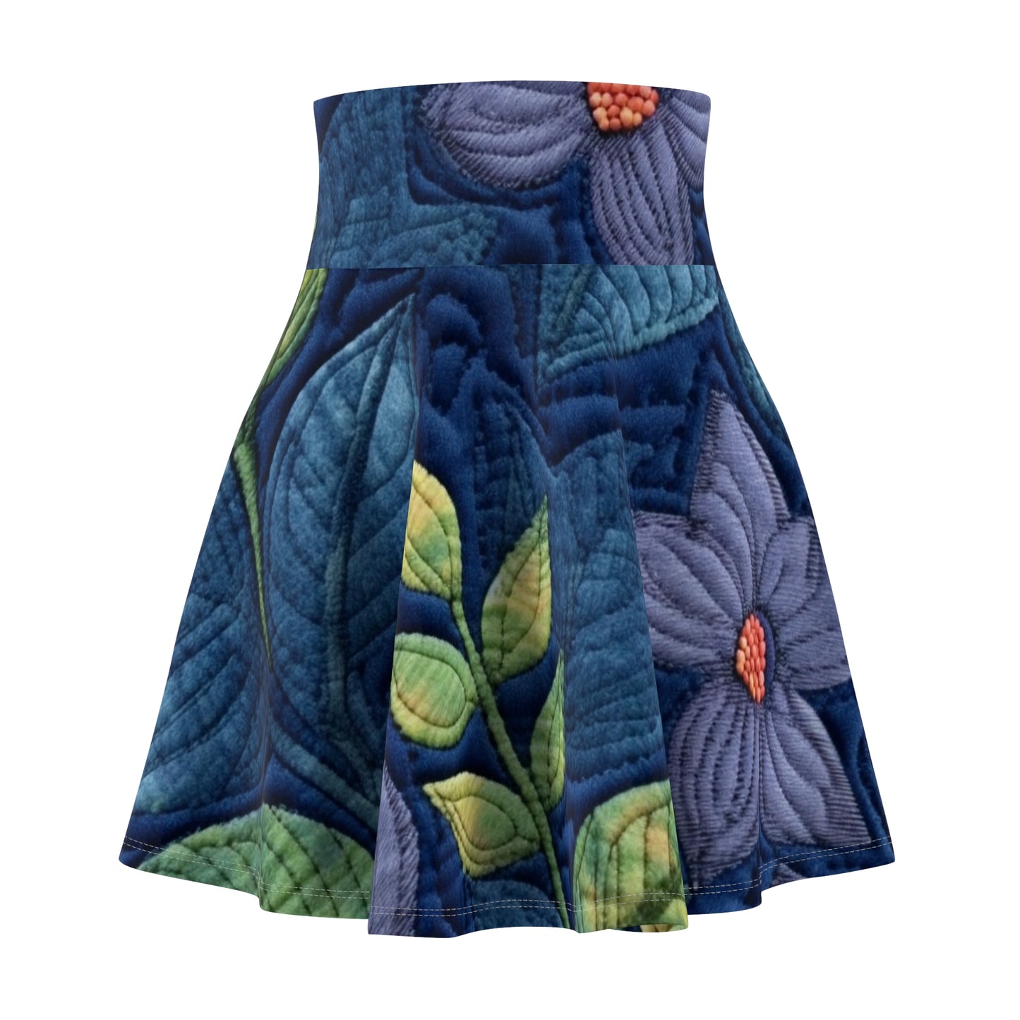 Floral Embroidery Blue: Denim-Inspired, Artisan-Crafted Flower Design - Women's Skater Skirt (AOP)