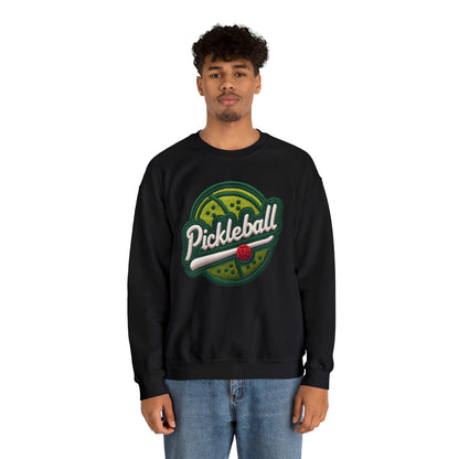 Bordado deportivo Pickleball - Insignia de parche de chenilla - Sudadera unisex con cuello redondo Heavy Blend™