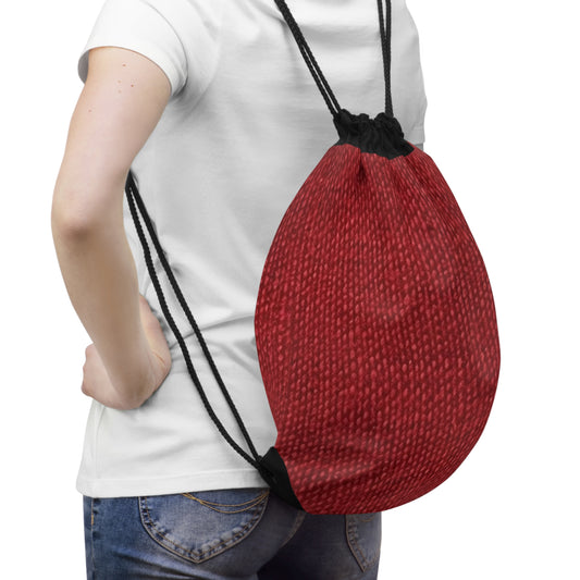 Bold Ruby Red: Denim-Inspired, Passionate Fabric Style - Drawstring Bag