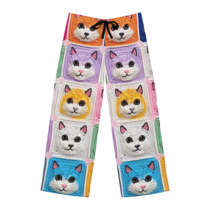 Gato de ganchillo, algodón de verano, felino, cárdigan de gato retro, creación de algodón de ganchillo gatito - pantalones de pijama para hombre (AOP) 