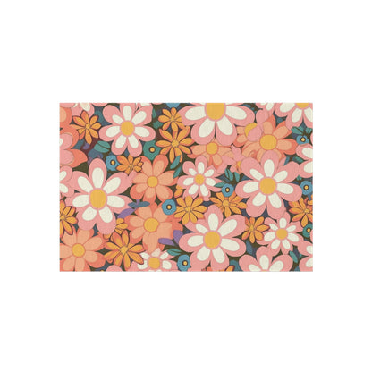 Groovy 1960s 1970s Pink & Orange Daisy Mod Floral - Outdoor Rug