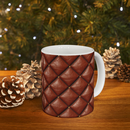 Brown Leather Cognac Pattern Rugged Durable Design Style - Ceramic Mug 11oz