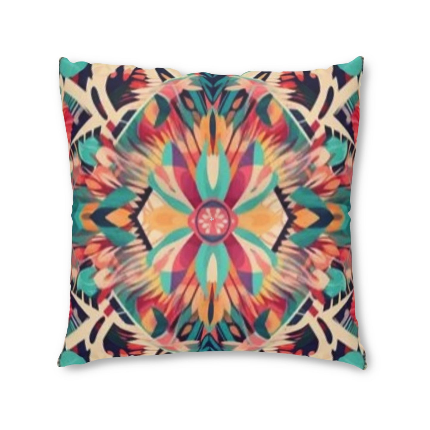 Boho Vibes: Handmade Summer Bohemian Print Pattern Artwork Tufted Floor Pillow, Square