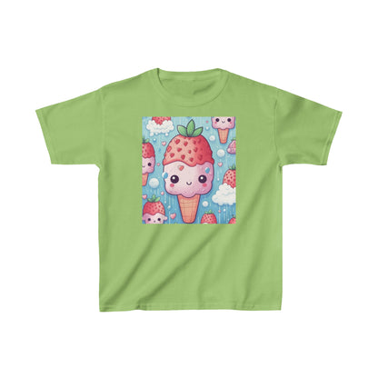 Kawaii Strawberry Sundae Cone - Traditional Japanese Anime Dessert Delight - Sweet Berry Otaku Gift - Kids Heavy Cotton™ Tee