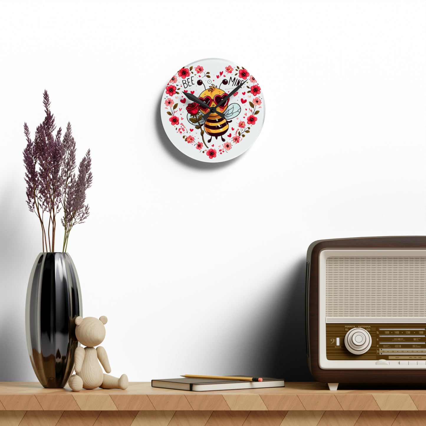 Bee Mine Valentine Heart - Acrylic Wall Clock