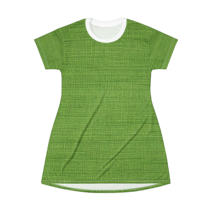 Olive Green Denim-Style: Seamless, Textured Fabric - T-Shirt Dress (AOP)