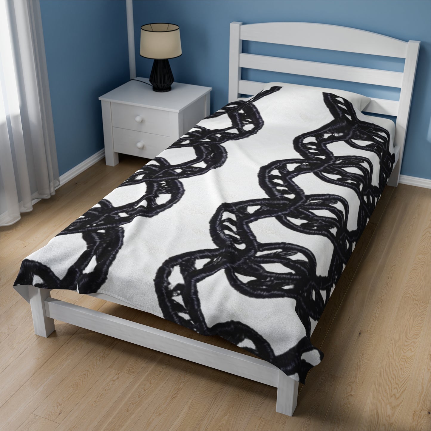 Black Chain Faux Embroidery - Velveteen Plush Blanket