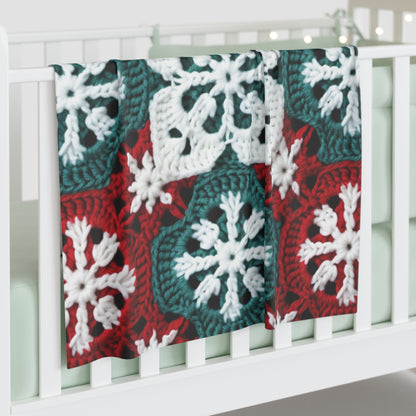 Christmas Snowflake Crochet, Festive Yuletide, Winter Wonderland Craft, Ice Crystal, Holiday Decor, Seasonal Adornments - Baby Swaddle Blanket