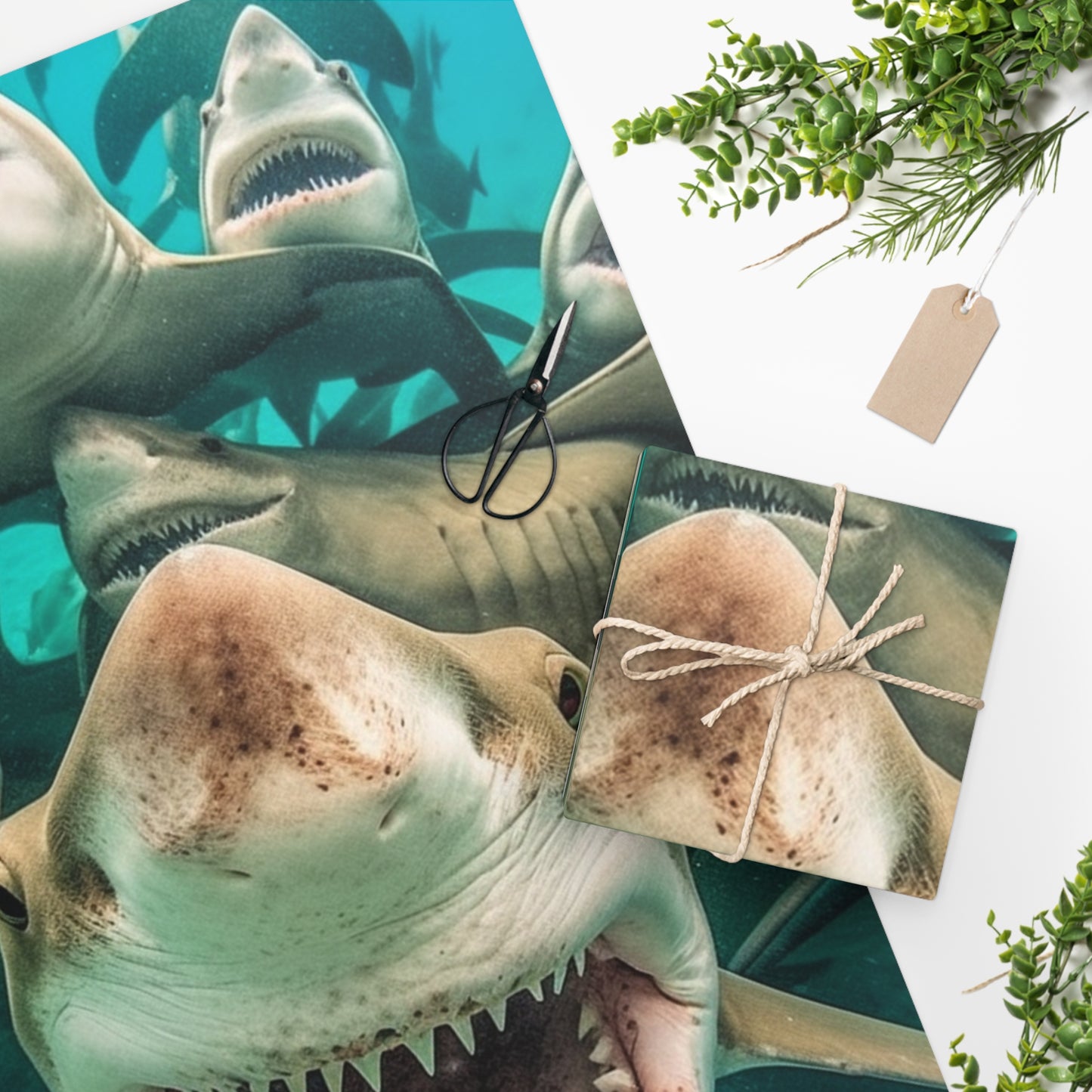 Laughing Lemon Sharks: Joyful Sea Jaws Ocean Deep - Wrapping Paper