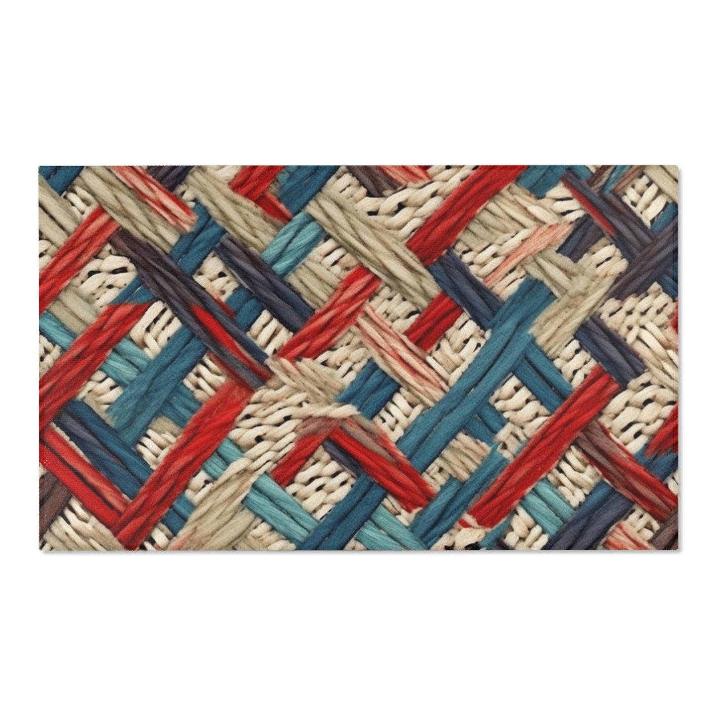 Colorful Yarn Knot: Denim-Inspired Fabric in Red, White, Light Blue - Area Rugs