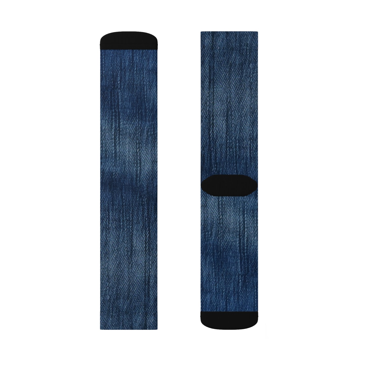 Indigo Splash: Washed Denim Reverie in Deep Blue - Sublimation Socks