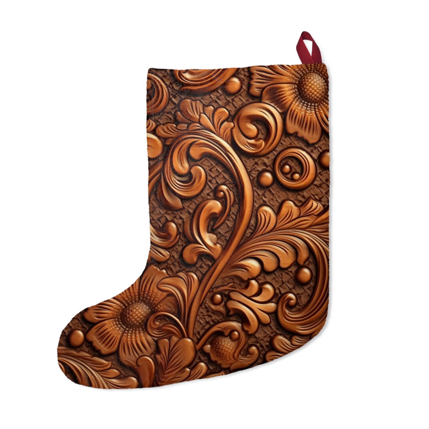 Leather Flower Cognac Classic Brown Timeless American Cowboy Design - Christmas Stockings