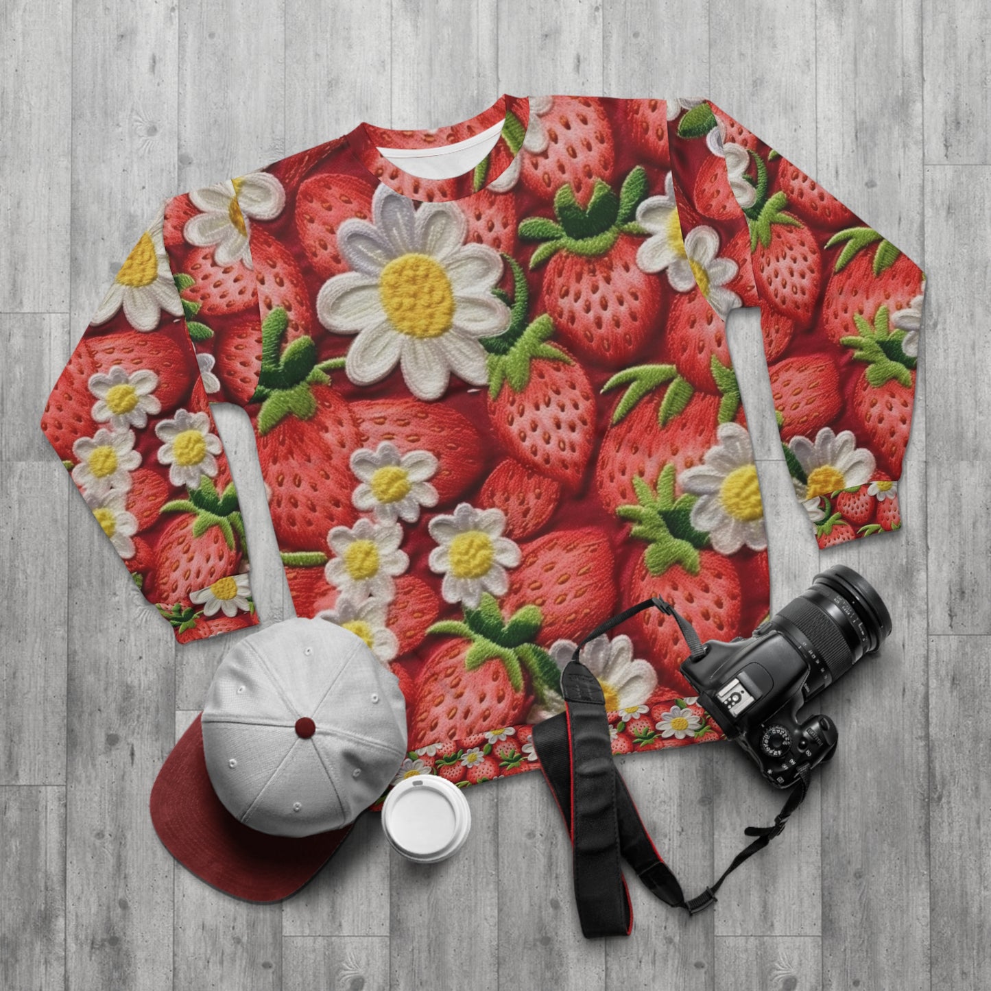 Diseño de bordado de fresas y fresas - Fruta dulce de bayas rojas frescas - Sudadera unisex (AOP) 