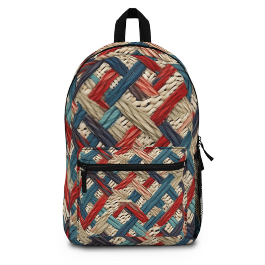 Nudo de hilo de colores: tela inspirada en la mezclilla en rojo, blanco y azul claro - Mochila