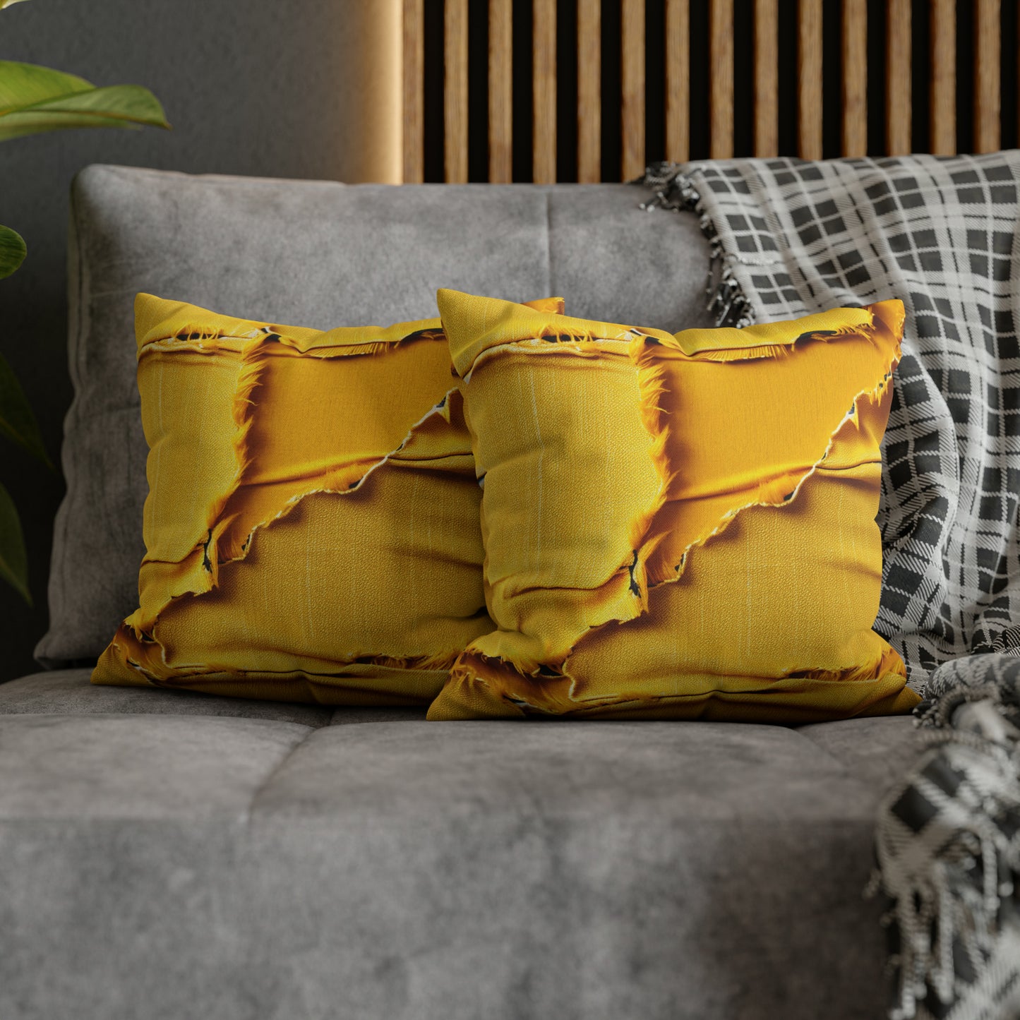 Banana Yellow Lemon: Bold Distressed, Denim-Inspired Fabric - Spun Polyester Square Pillow Case