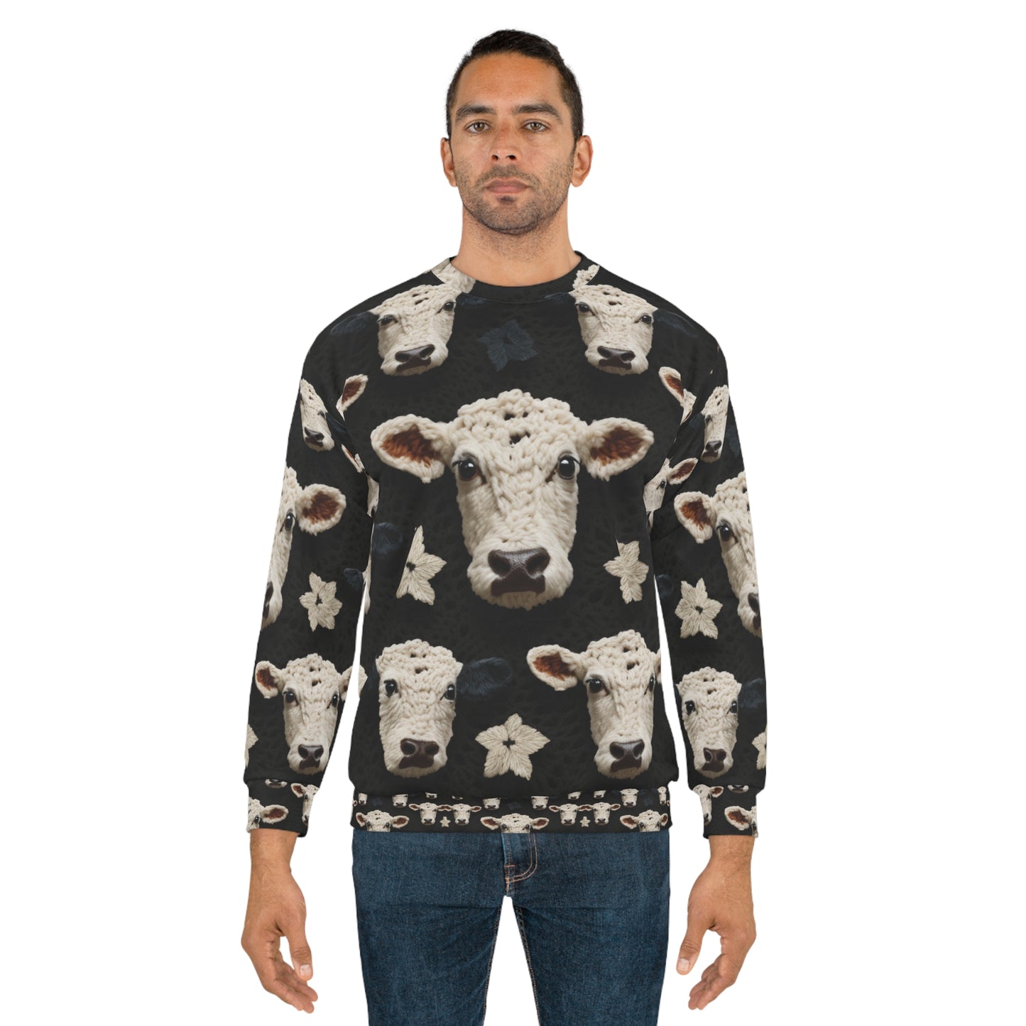 Patrón de vaca de ganchillo Estilo de tela de animales de granja - Sudadera unisex (AOP)