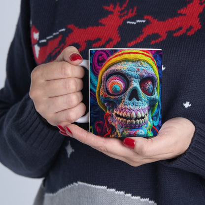 Diseño de terror aterrador de Halloween con calavera de ganchillo - Taza de cerámica 11oz 