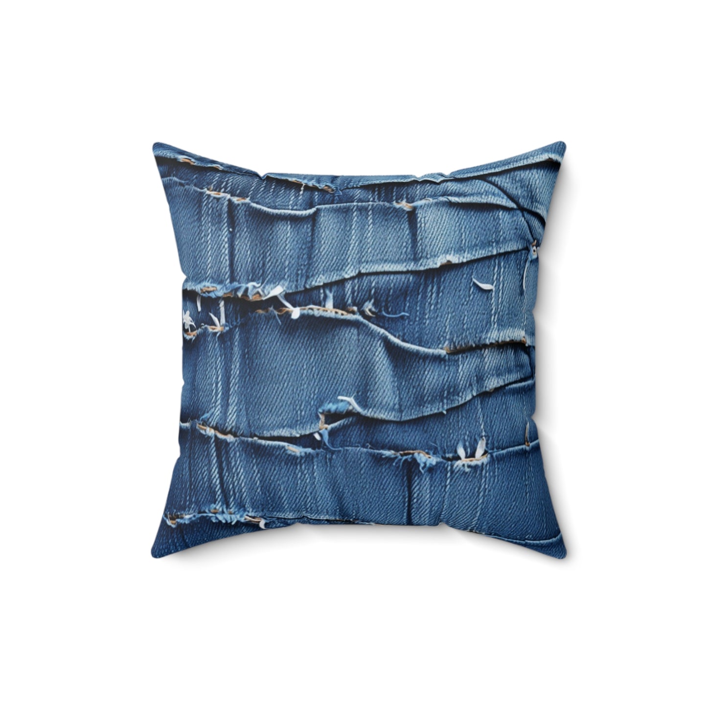 Denim desgastado azul medianoche: diseño resistente, rasgado y elegante - Almohada cuadrada de poliéster hilado 