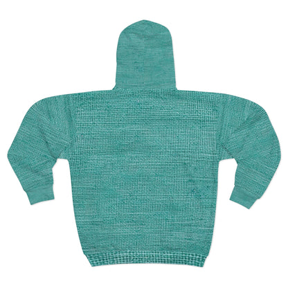 Diseño de tela vaquera color turquesa menta de calidad, material elegante - Sudadera con capucha unisex con cremallera (AOP) 