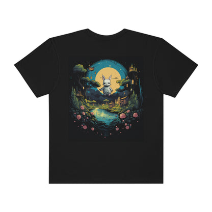 White Rabbit Mystery Psychedelic Fantasy Anime Cartoon Bunny - Unisex Garment-Dyed T-shirt