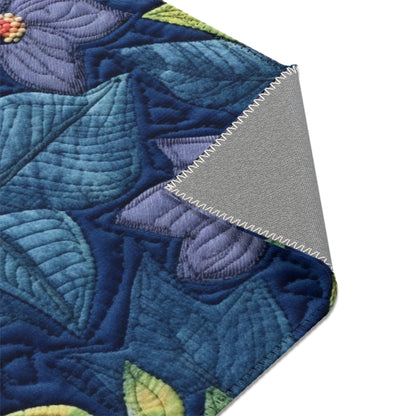 Floral Embroidery Blue: Denim-Inspired, Artisan-Crafted Flower Design - Area Rugs